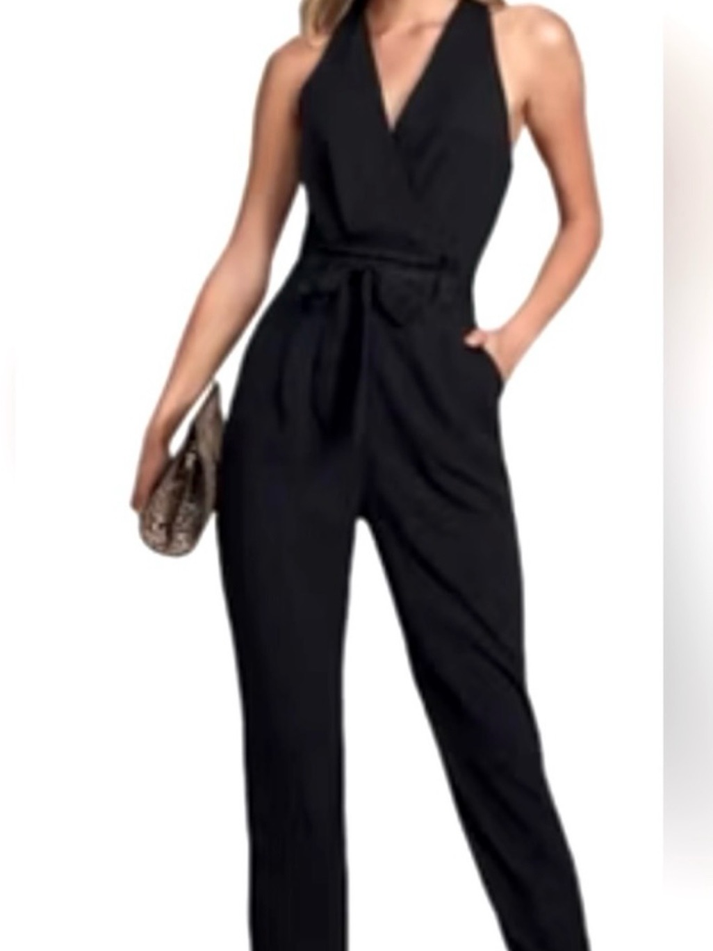 Lulus Black Jumpsuit Women’s Haltertop Size Xs Belted